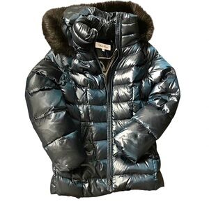 Calvin Klein Metallic Teal Quilted Puffer Coat